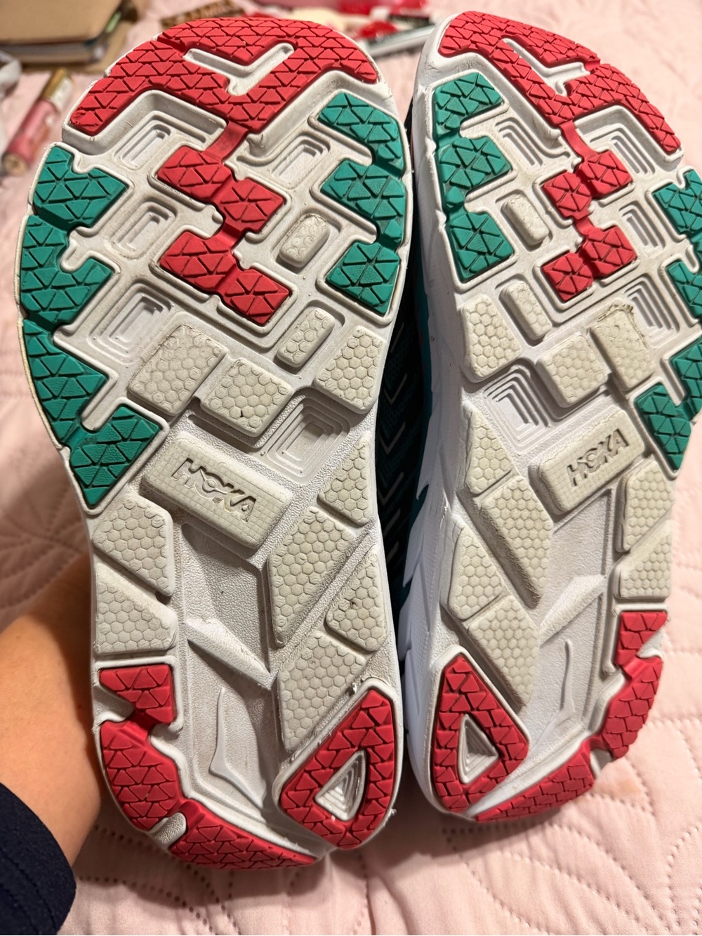Hoka Teal Athletic Running Shoes with Pink Laces - Picture 5 of 5